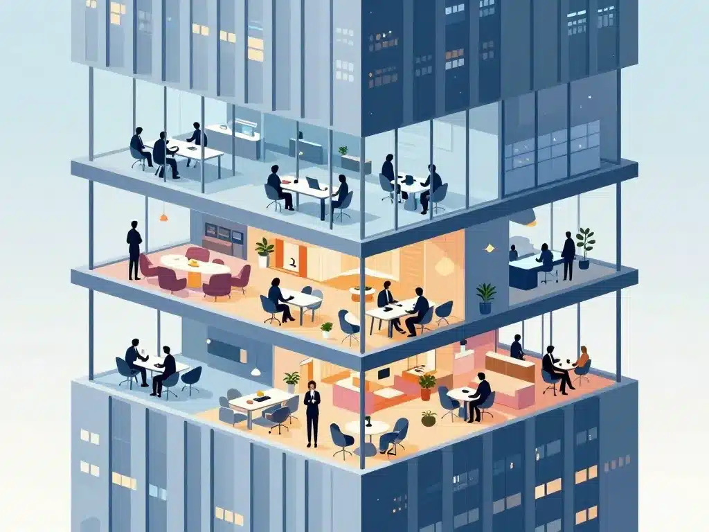 Intérieur bureaux de Almas Tower, environnement de travail moderne