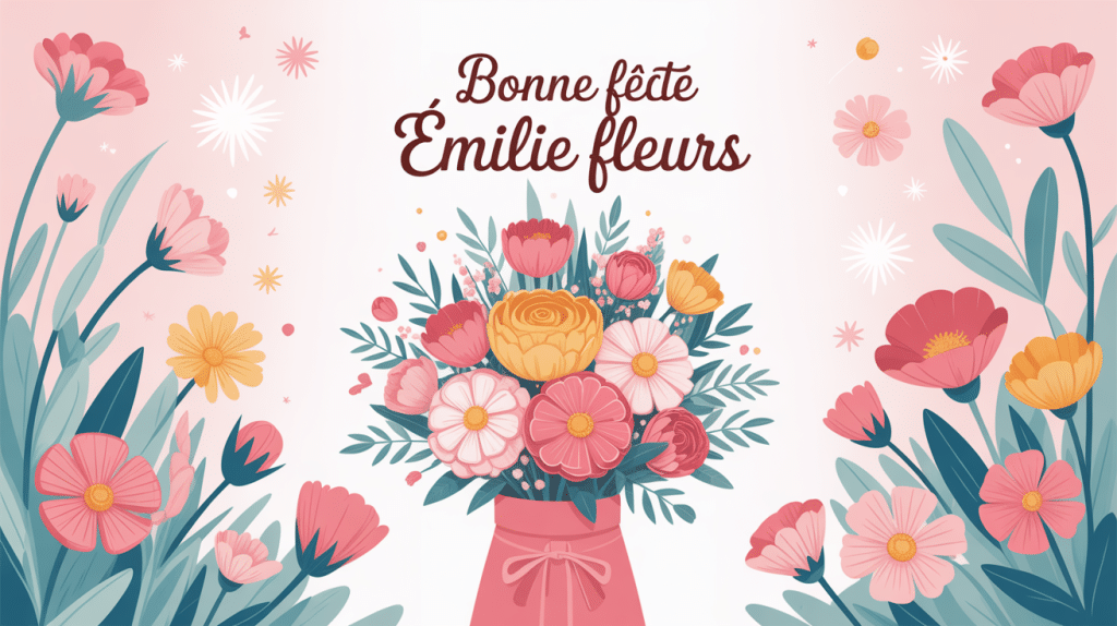 bonne fete emilie fleurs illustration bouquet élégant pastel