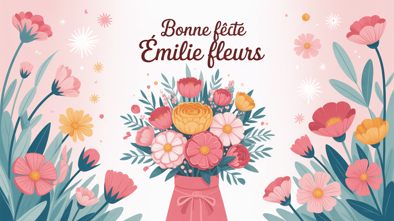 bonne fete emilie fleurs illustration bouquet élégant pastel