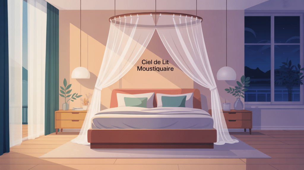 ciel de lit moustiquaire élégant sur lit dans chambre moderne