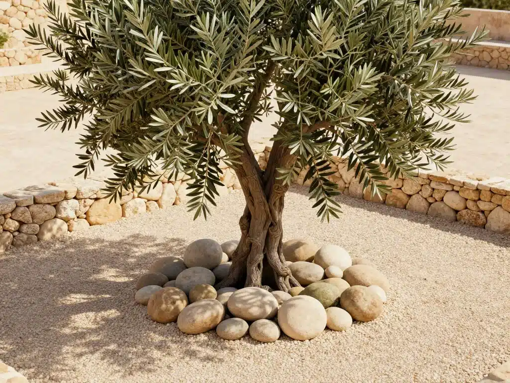 comment mettre en valeur un olivier graviers pierres