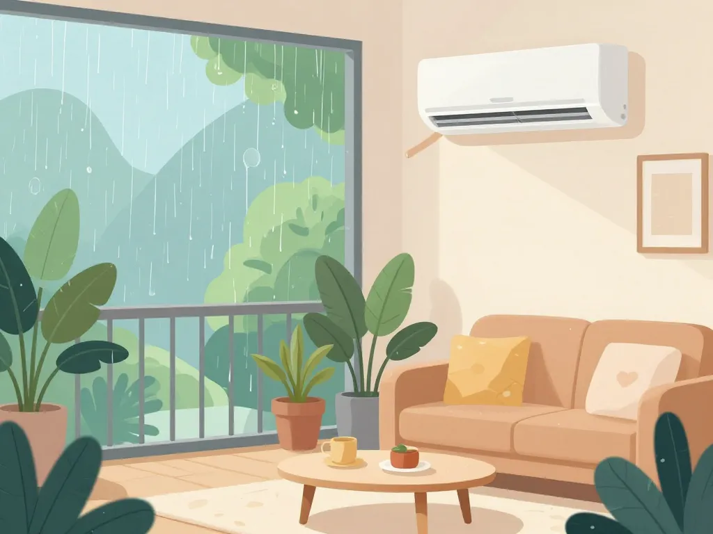 Salon confortable mode dry climatiseur air intérieur extérieur