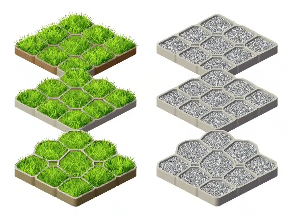 Comparatif dalle alvéolée gazon gravier stabilisation