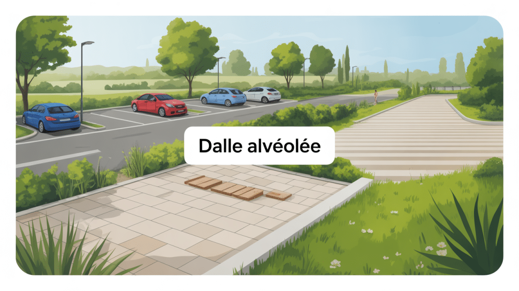 Aménagement en dalle alvéolée parking allée jardin