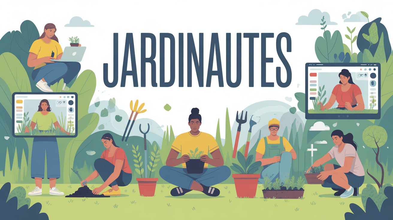 Illustration les jardinautes en ligne et collaboration