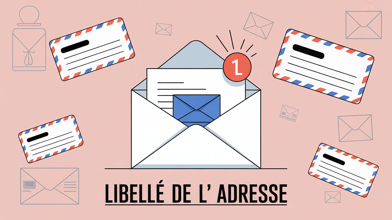 visuel libelle de l'adresse sur enveloppe et symboles postaux