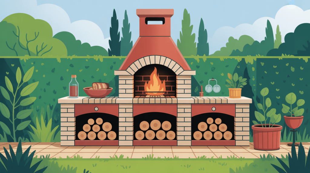 Plan pour construire un barbecue en briques avec cheminée dans un jardin