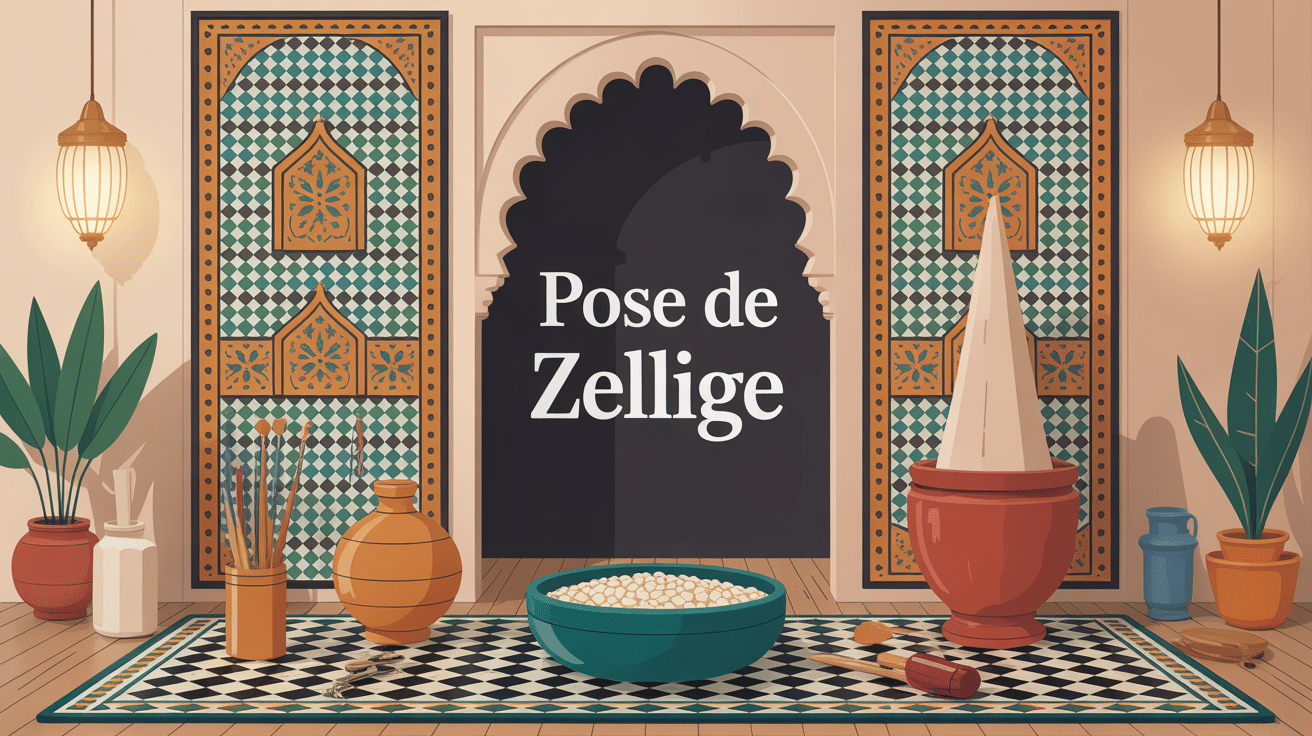 pose zellige mural et crédence artisanale