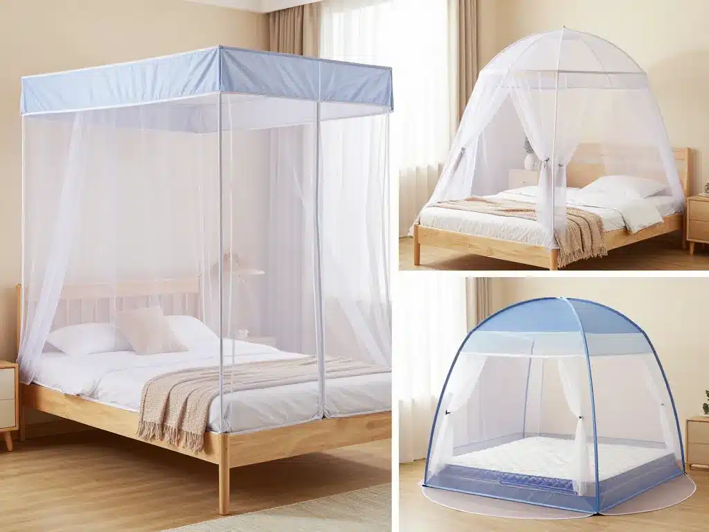 différents styles de ciel de lit moustiquaire en situation
