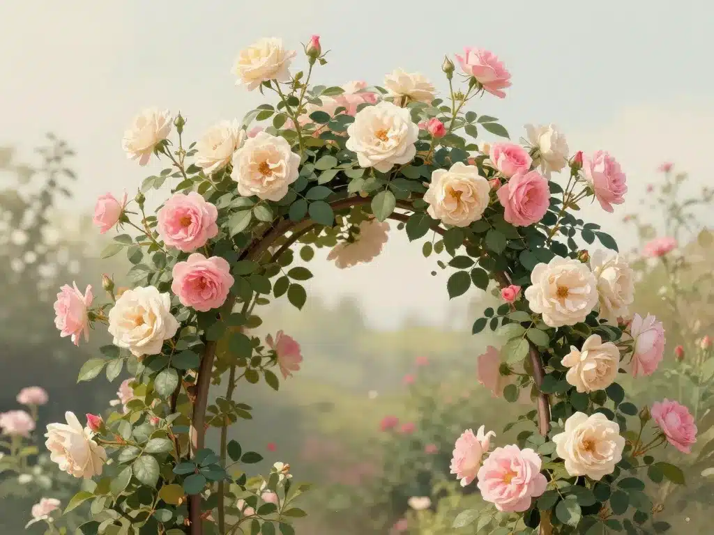 rosier grimpant rosa eden rose fleurs doubles crème et rose