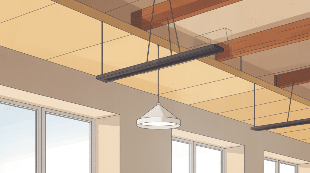 Vue plafond suspendu suspente isolation coupe