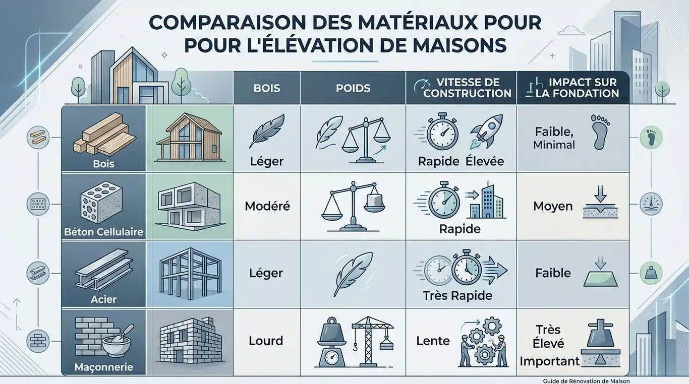 Infographie comparative des matériaux pour la surélévation d'une maison ancienne