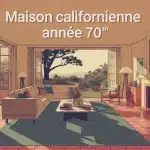 Salon maison californienne année 70 bois verre pierre