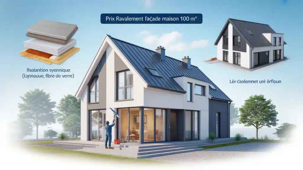 prix ravalement façade maison 100m2, échafaudage et artisan