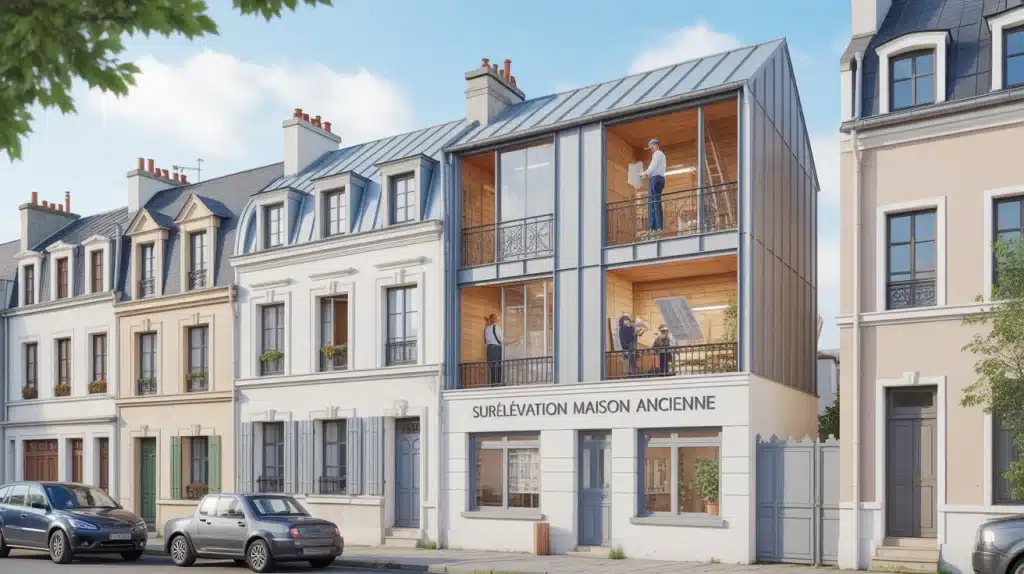 Surélévation maison ancienne en ossature bois et zinc