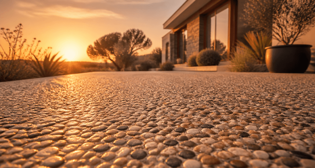 béton désactivé terrasse granuleux au soleil