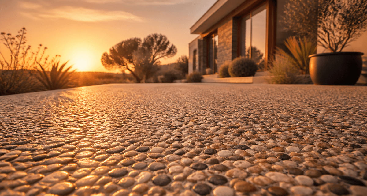 béton désactivé terrasse granuleux au soleil
