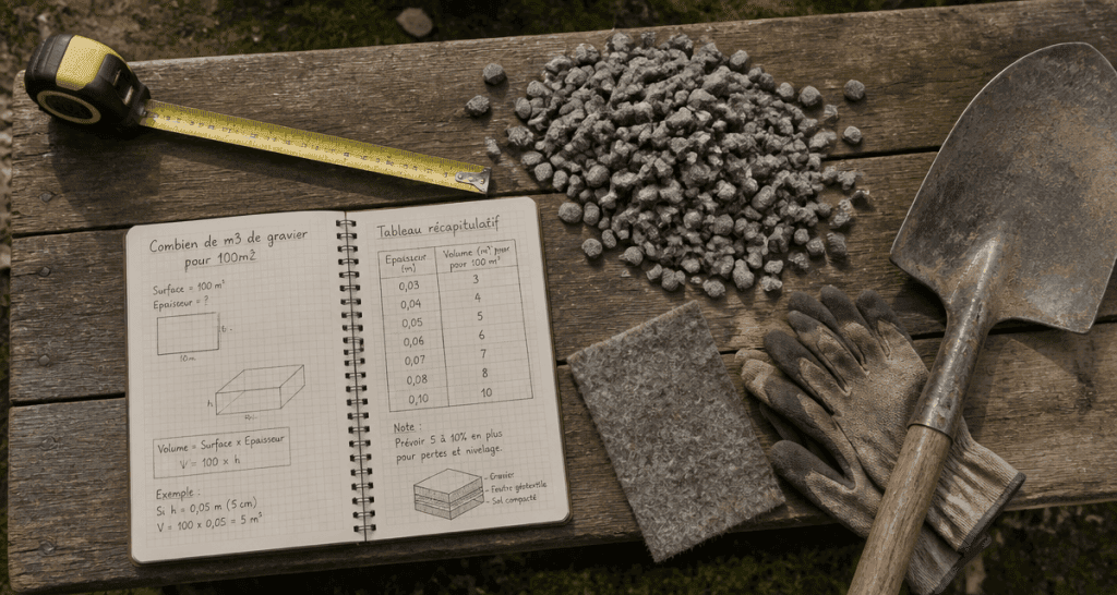 combien de m3 de gravier pour 100m2, outils de calcul et gravier