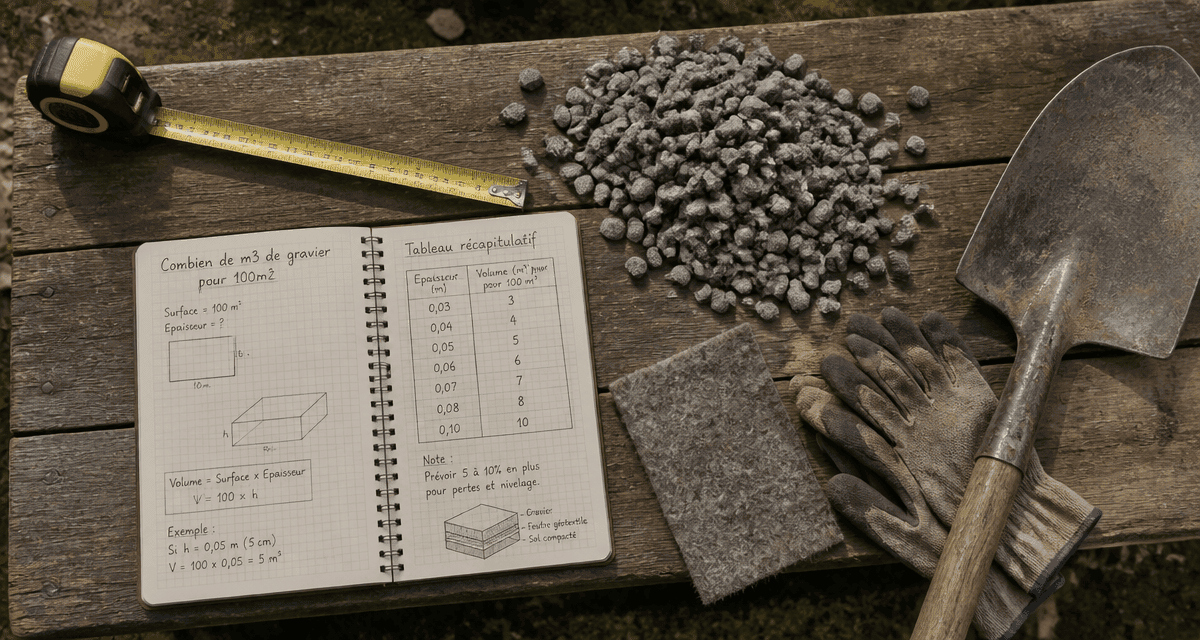 combien de m3 de gravier pour 100m2, outils de calcul et gravier