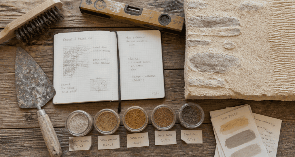 outils enduit pierre vue sur plan de travail