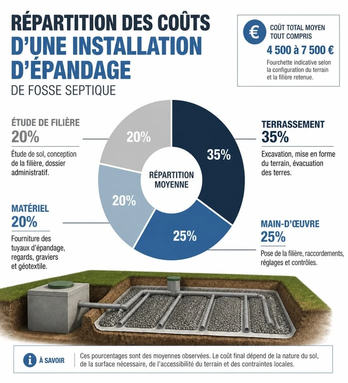Répartition des coûts d'installation d'un système d'épandage pour fosse septique