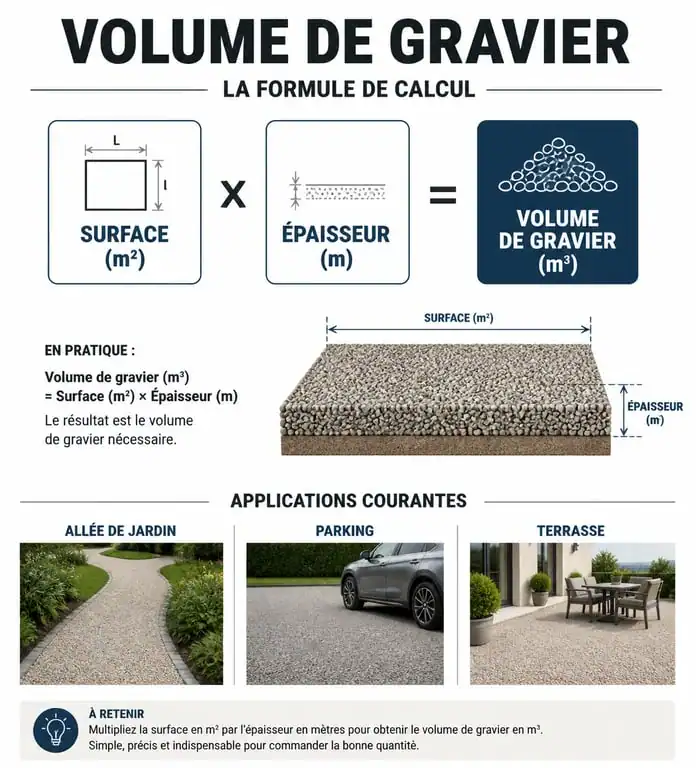 Infographie calcul volume gravier pour 100m2