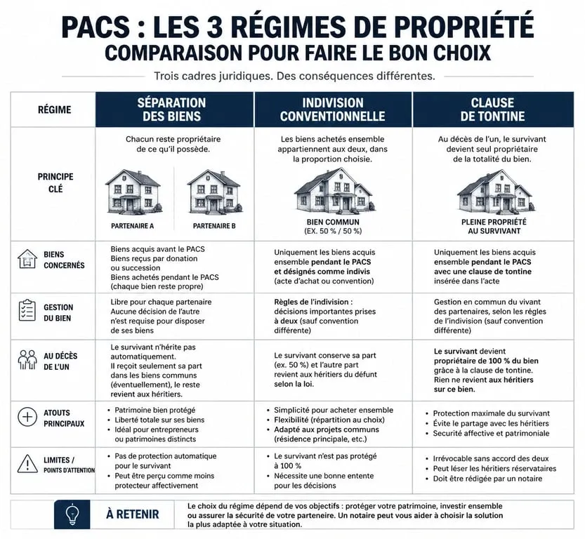 Comparatif des régimes de propriété pour un achat immobilier sous PACS
