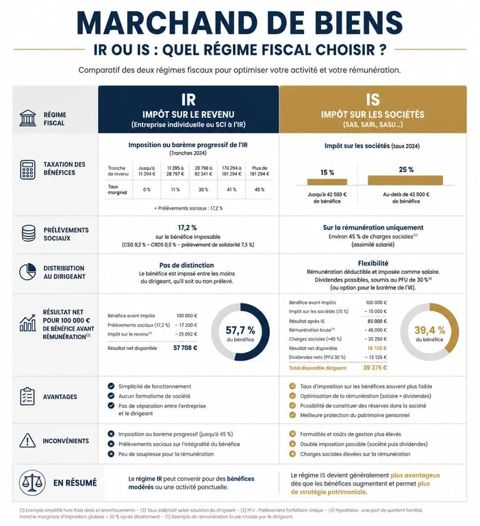Comparatif fiscalité marchand de biens IR vs IS