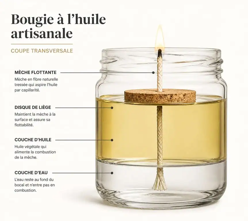 Schéma de fabrication d'une bougie sans cire à l'huile végétale