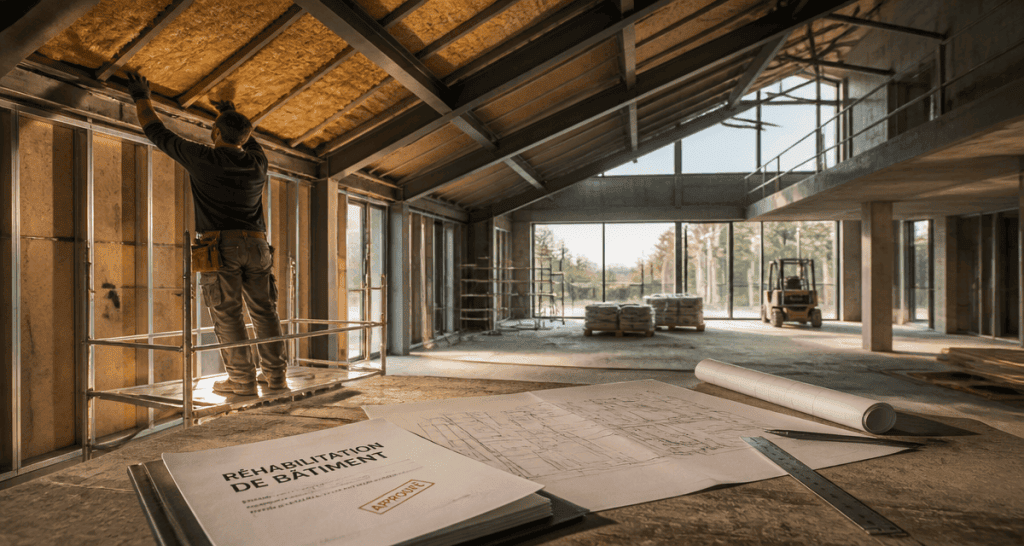 hangar aménagé en maison en travaux