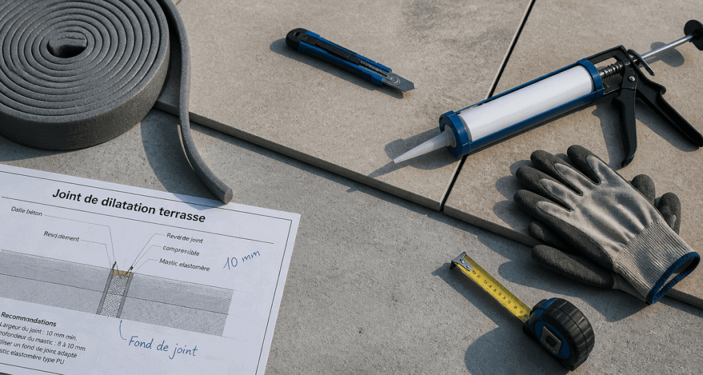 joint de dilatation terrasse exterieur vue pose et outils