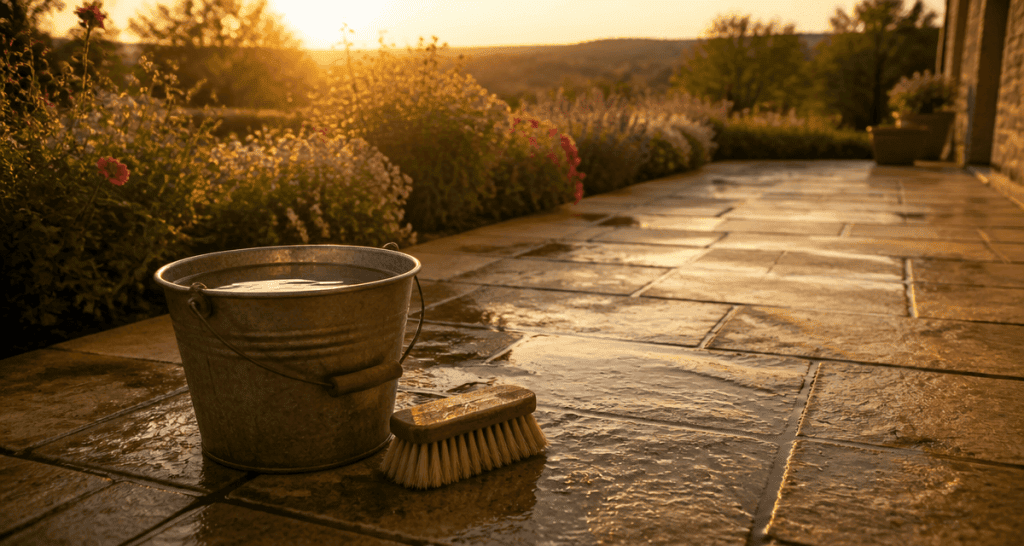 nettoyage dalle terrasse javel seau brosse