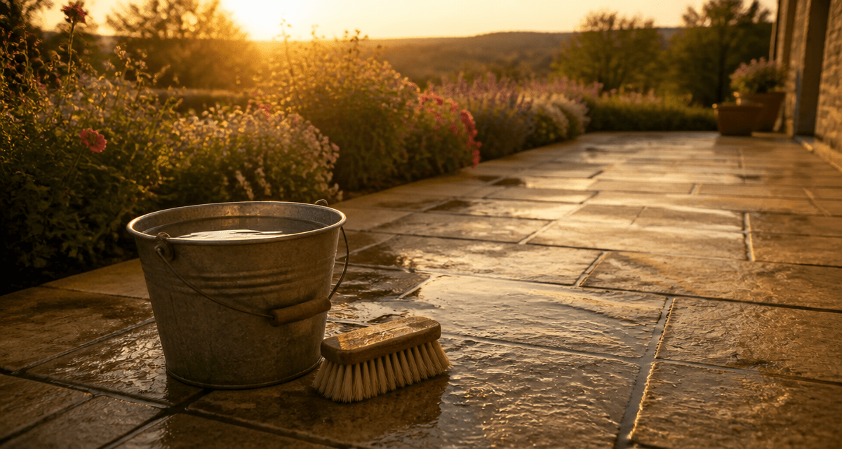 nettoyage dalle terrasse javel seau brosse