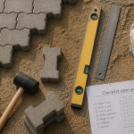 pavé autobloquant pose sur sable avec outils