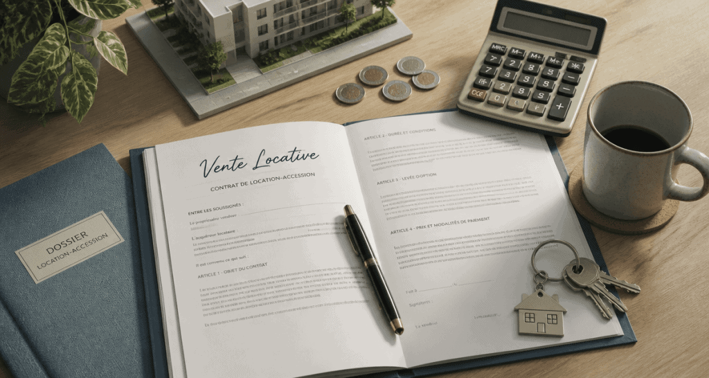 Vente locative contrat et clés sur bureau