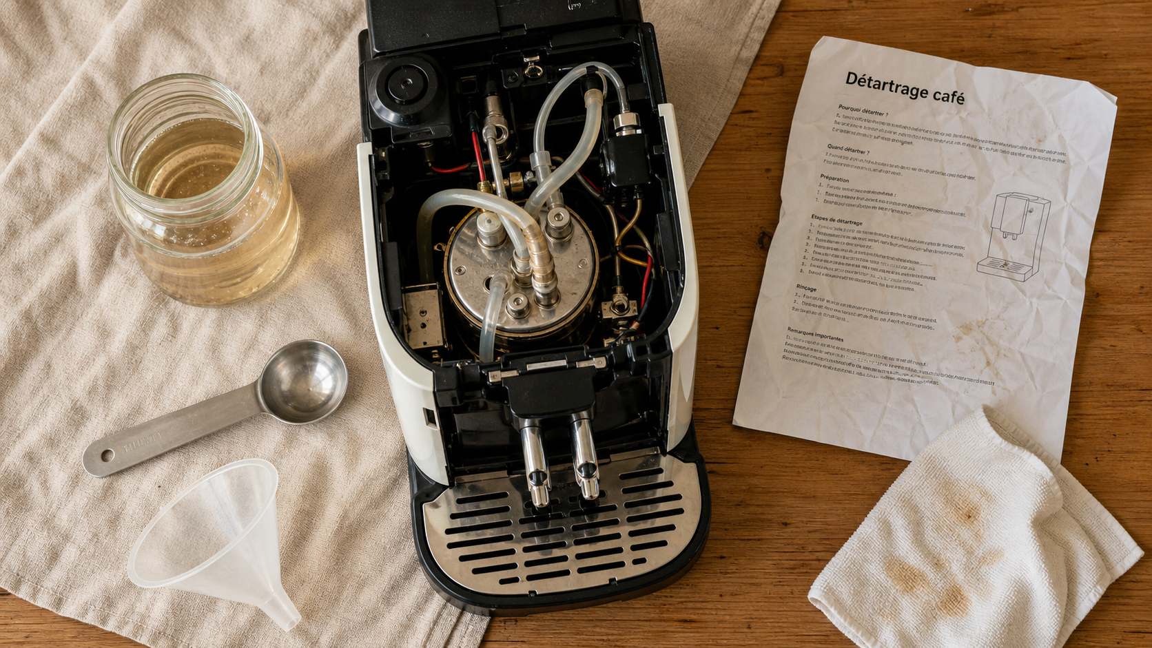 Comment détartrer une machine à café au vinaigre ou acide citrique, solution anti-calcaire et chiffon