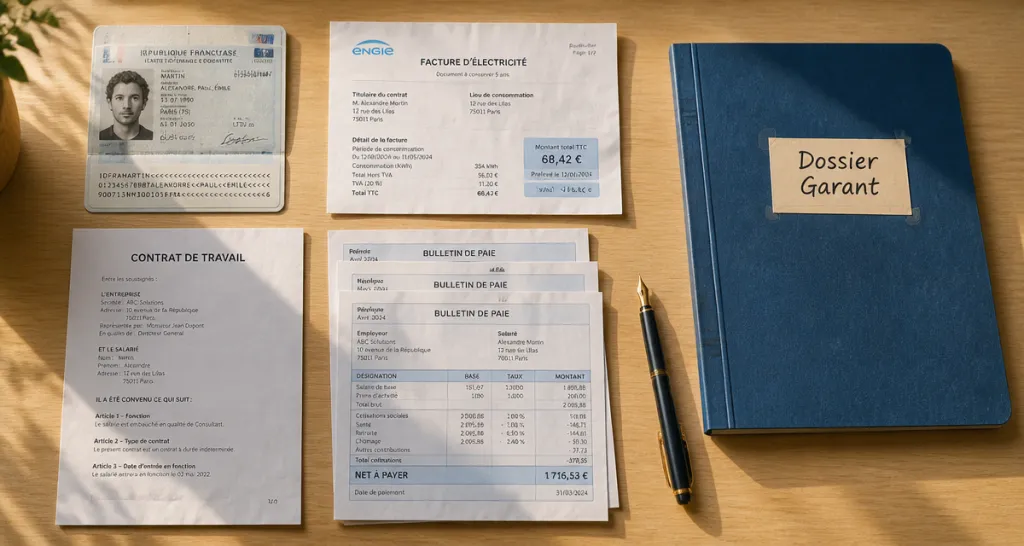 dossier pour location garant quatre documents sur bureau