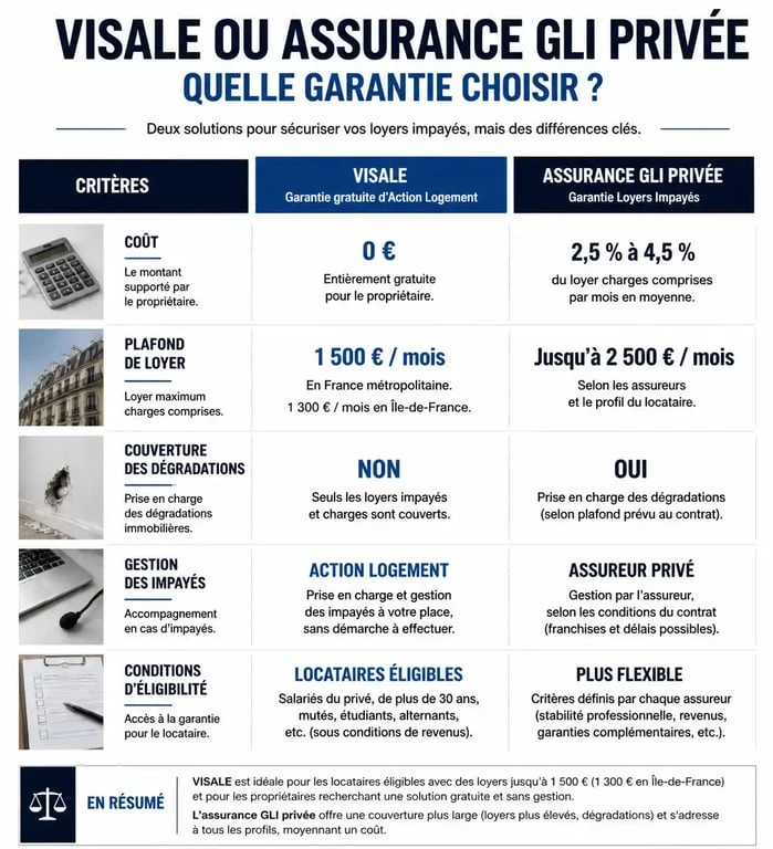 Comparatif garantie Visale vs assurance GLI pour propriétaires bailleurs