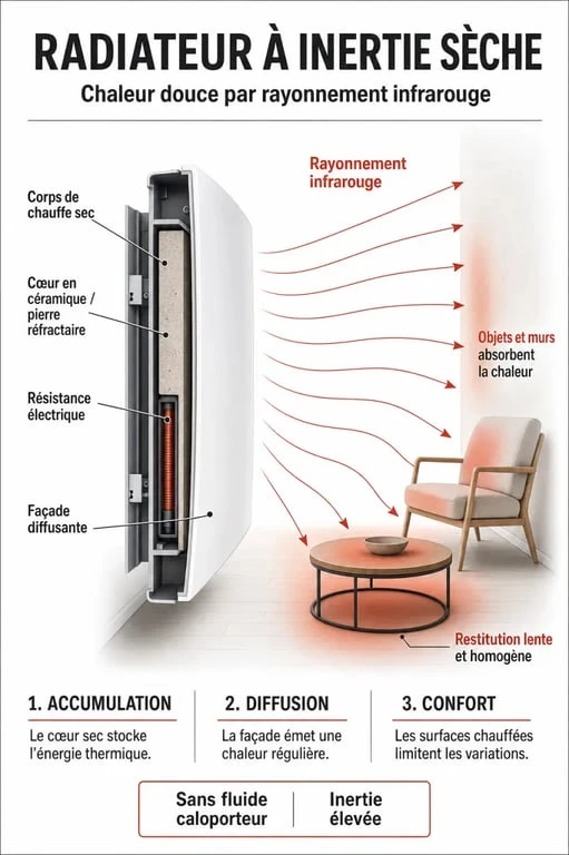 Schéma de fonctionnement d'un radiateur à inertie sèche 2000w pour le chauffage domestique