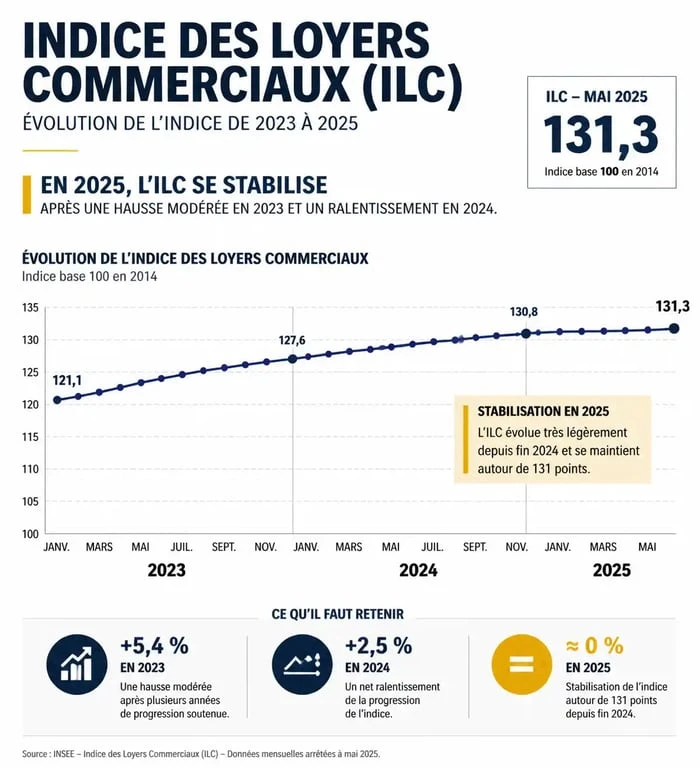 Évolution de l'Indice des Loyers Commerciaux (ILC) et plafonnement des loyers commerciaux 2025.