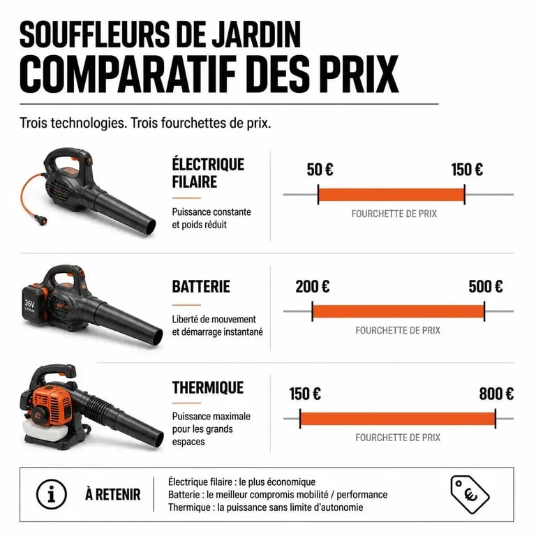 Comparatif des prix des souffleurs de jardin selon le type d'alimentation
