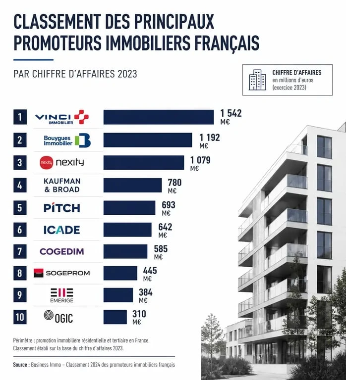Classement des promoteurs immobiliers en France par chiffre d'affaires en 2024