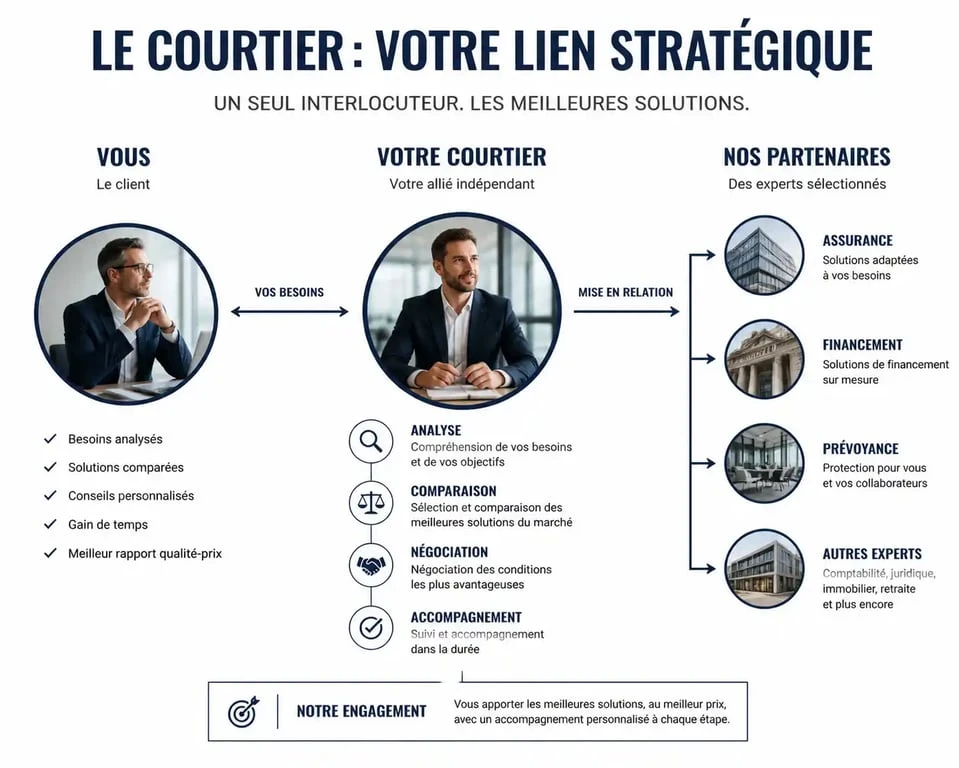 Schéma explicatif du rôle du courtier dans le courtage