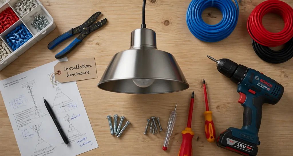 installer luminaire plafond outils et câbles