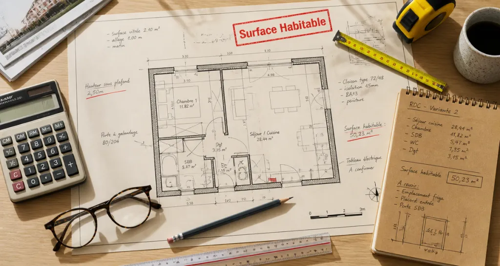 Placard surface habitable sur plan d'architecte
