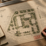plan masse sur bureau d'architecte