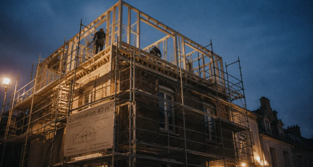 prix surélévation maison 40m2 échafaudage ossature bois