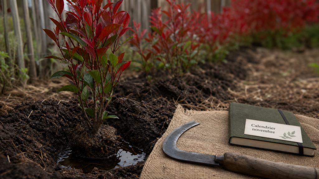 Quand planter photinia : jeunes photinias en terre, haie dense