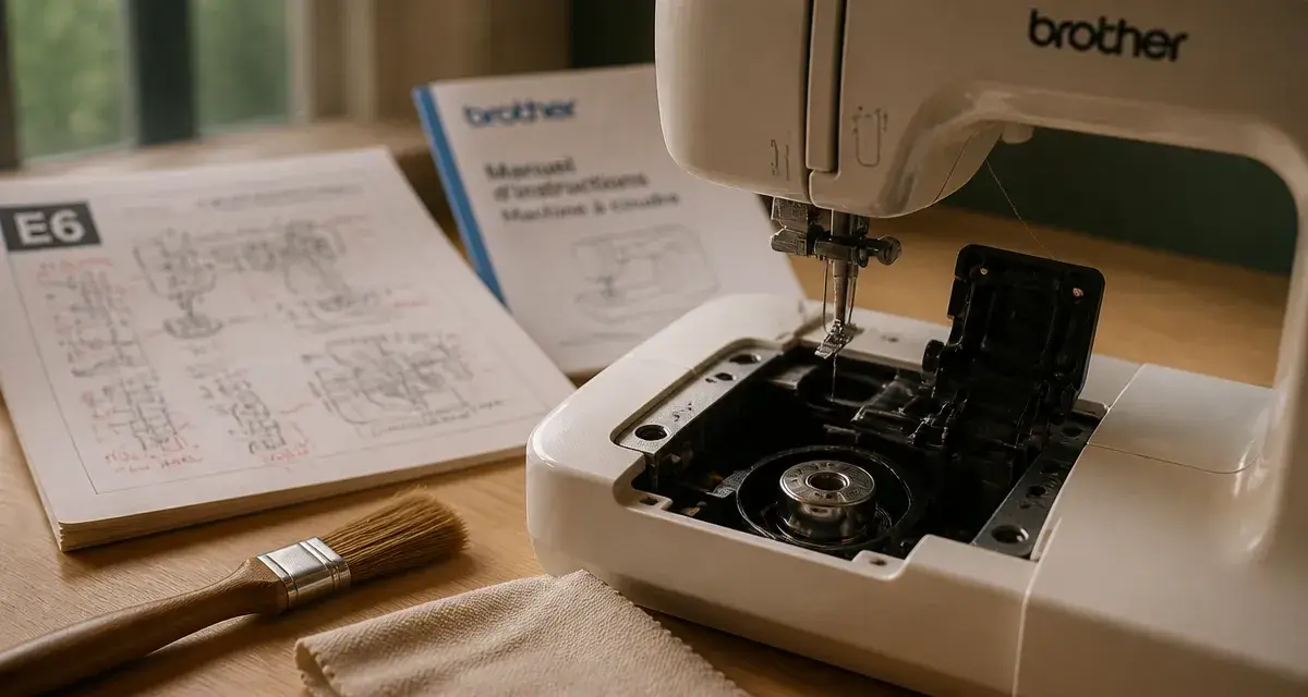 Réparer machine à coudre Brother : crochet et plaque à aiguille ouverts
