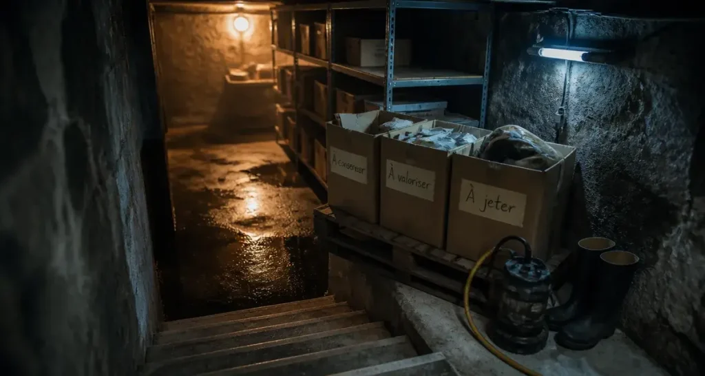 Vider cave : cartons à trier et cave humide